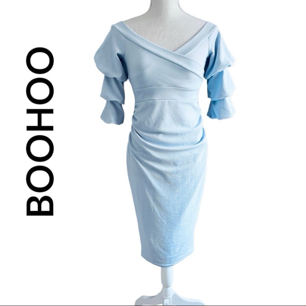 Boohoo Light Blue Midi maternity Dress